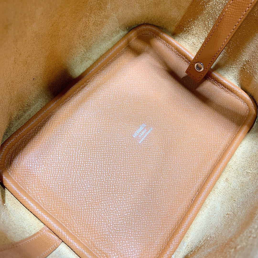 Hermes Picotin18CM 爱马仕Epsom皮水桶包编织手柄 土黄色 银扣