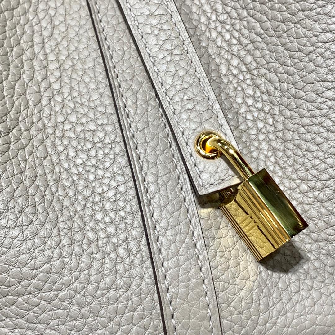 Hermes Picotin Lock18CM 爱马仕M80沥青灰牛皮菜篮子包 金扣/银扣