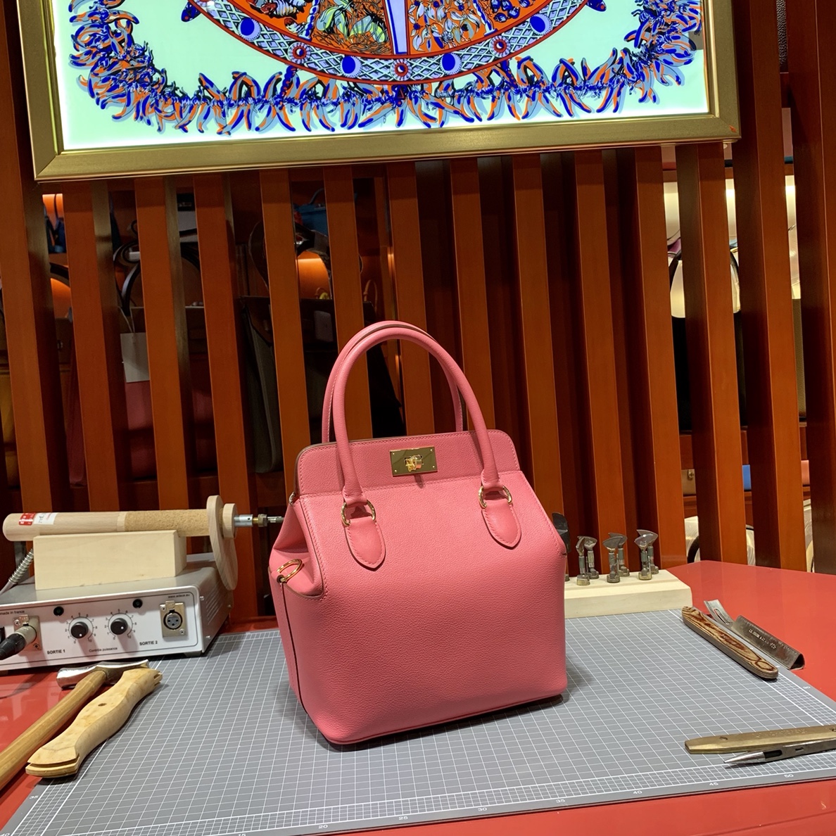 爱马仕Toolbox包包20CM Hermes唇膏粉法国Evercolor牛皮盒子包手提包