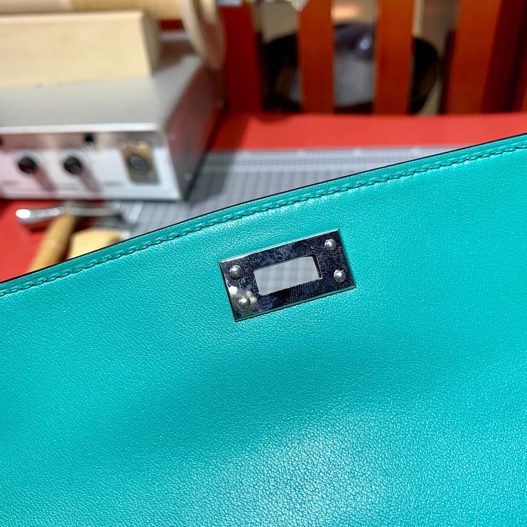 Hermes Kelly Picnic 20cm 爱马仕藤条系列野餐包凯莉包 孔雀蓝山羊皮 银扣
