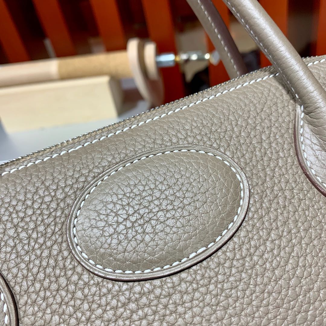 爱马仕保龄球包价格 Hermes Bolide31CM 大象灰原厂荔枝纹牛皮 银扣