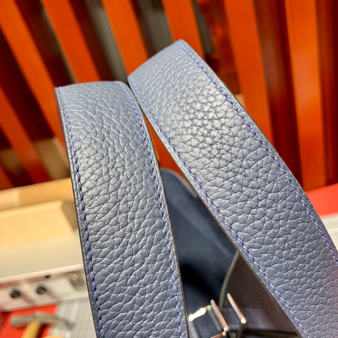 Hermes Picotin22CM 爱马仕午夜蓝Togo皮拼玫红色Swift皮水桶包手提女包