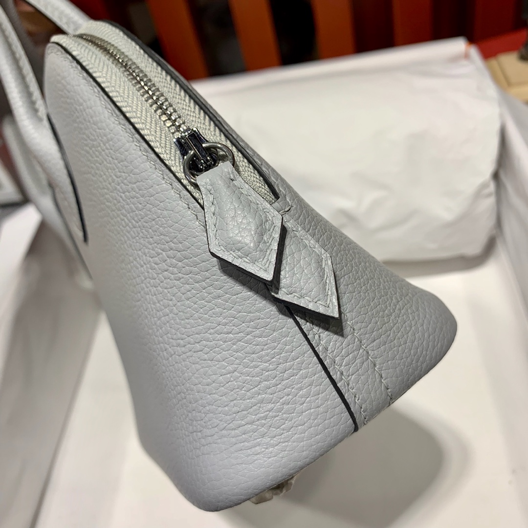 现货 Hermes Mini Bolide18CM 爱马仕冰川灰法国Evercolor皮迷你保龄球包