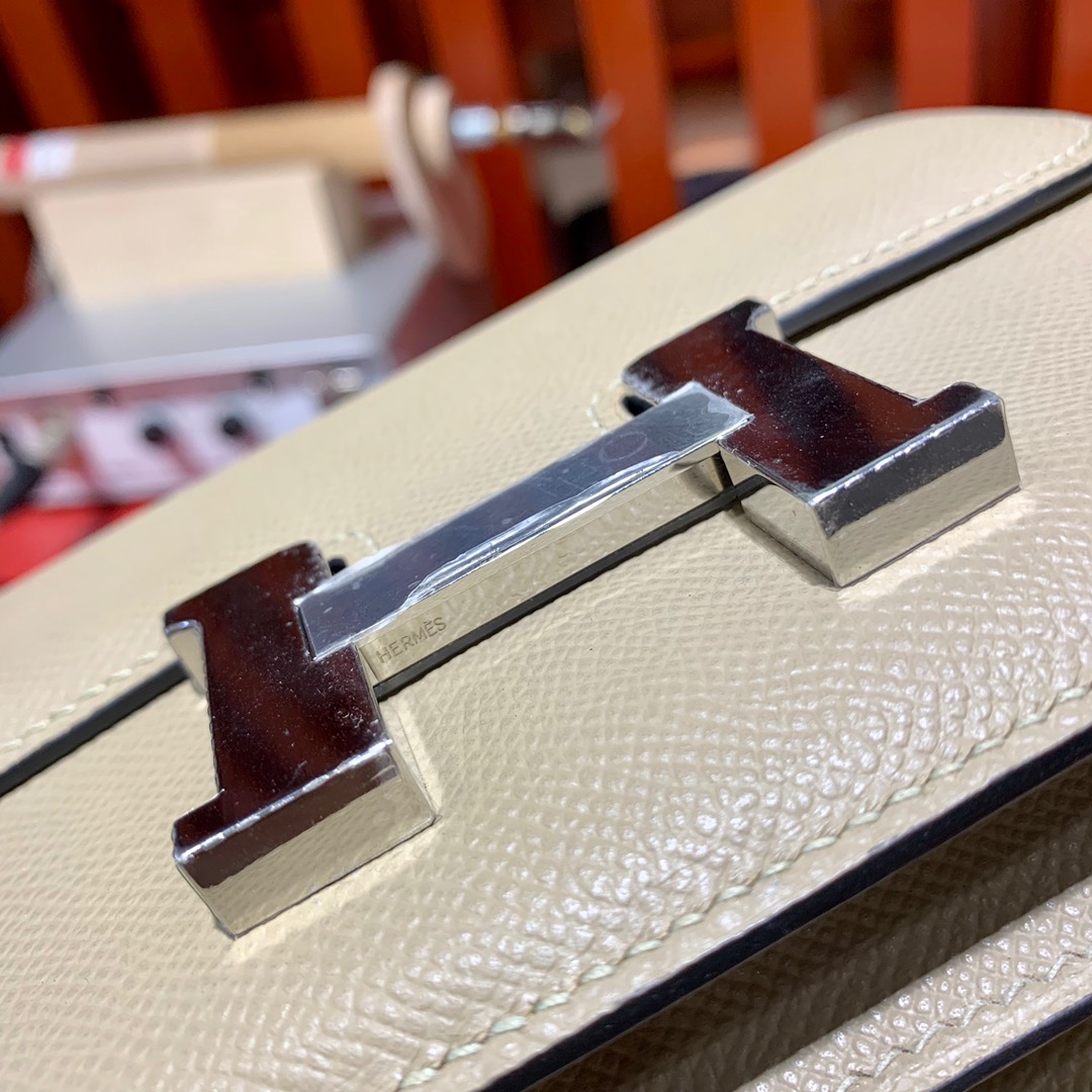 现货 Hermes Constance19CM 爱马仕斑鸠灰Epsom皮空姐包 银扣