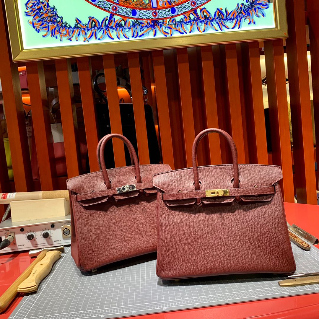 爱马仕铂金包批发 Hermes波尔多酒红Epsom皮Birkin25CM 金银扣