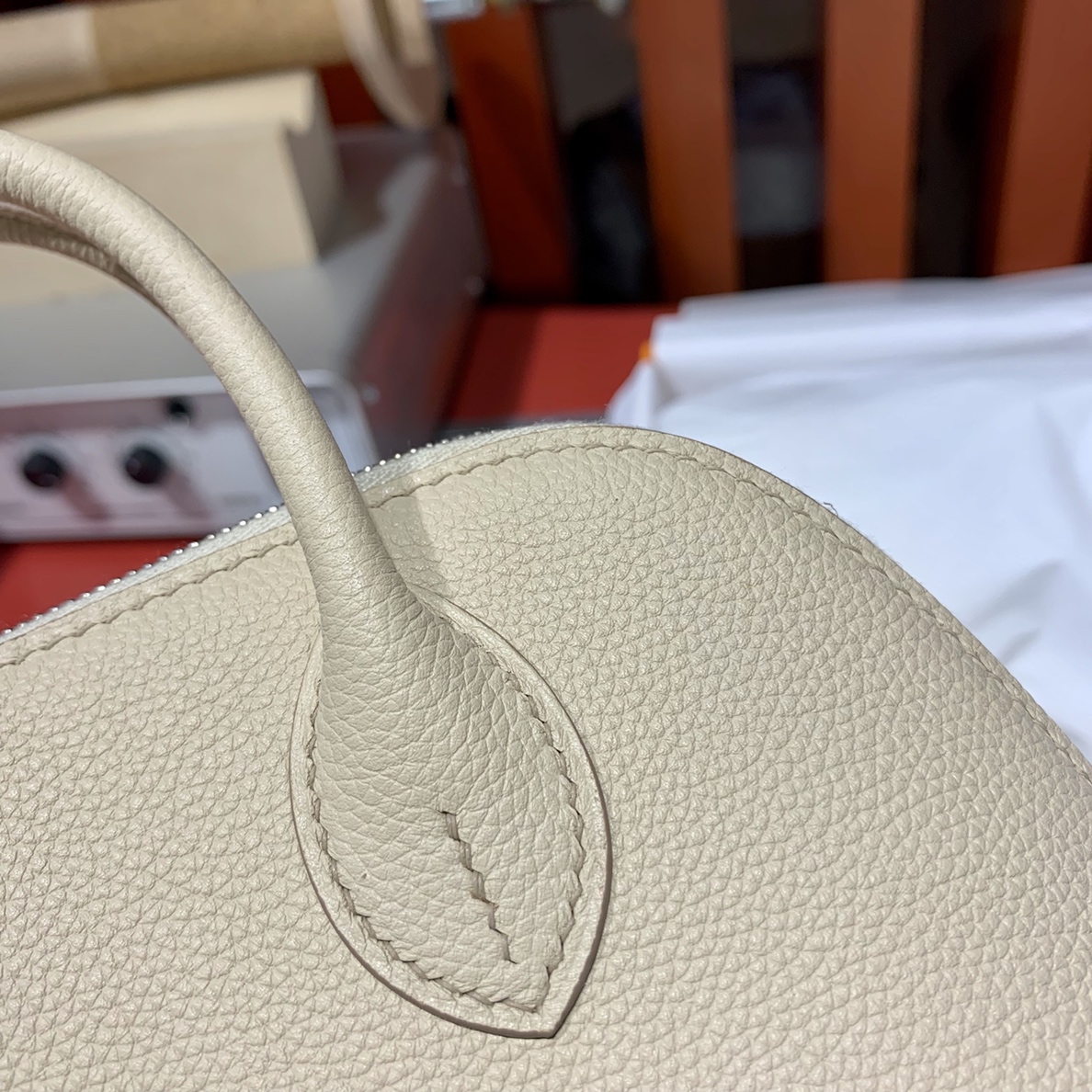 爱马仕迷你保龄球包 Hermes羊毛白Evercolor皮Mini Bolide18CM 银扣