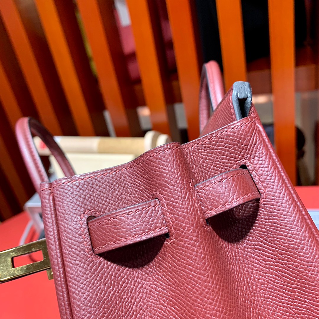 爱马仕铂金包批发 Hermes波尔多酒红Epsom皮Birkin25CM 金银扣