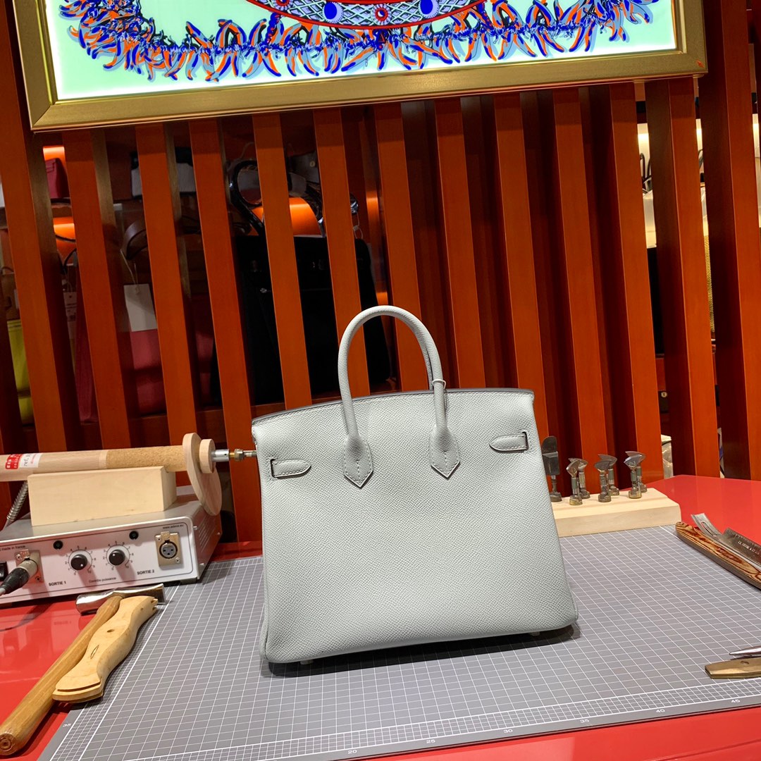 爱马仕Birkin女包 Hermes海鸥灰Epsom皮铂金包Birkin25cm 银扣