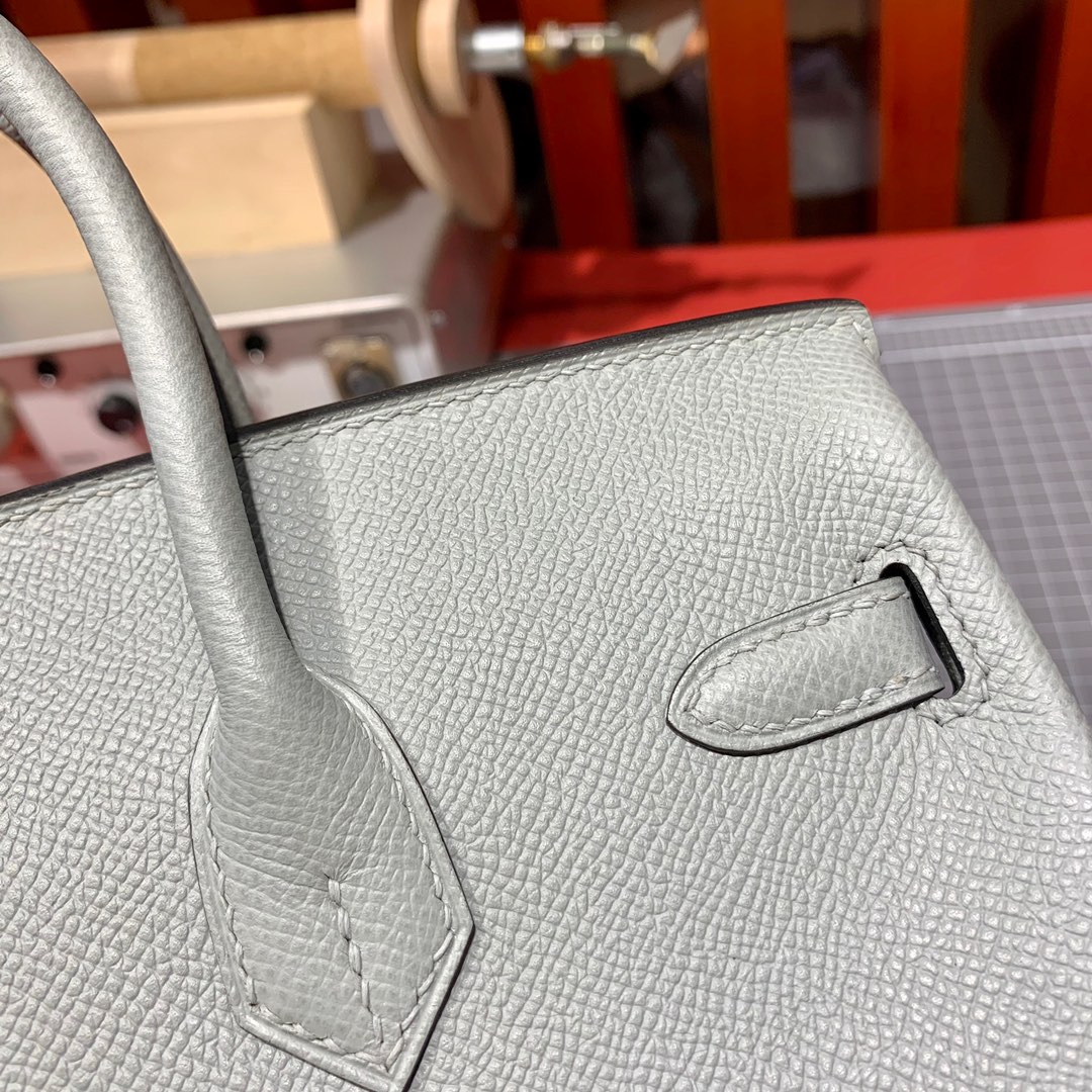 爱马仕Birkin女包 Hermes海鸥灰Epsom皮铂金包Birkin25cm 银扣