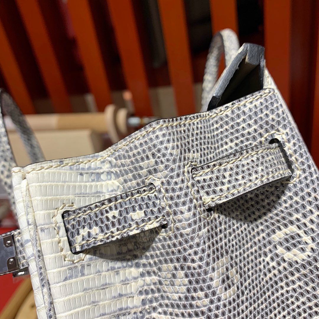 现货 Hermes Birkin25CM 爱马仕喜马拉雅色进口蜥蜴皮铂金包 银扣