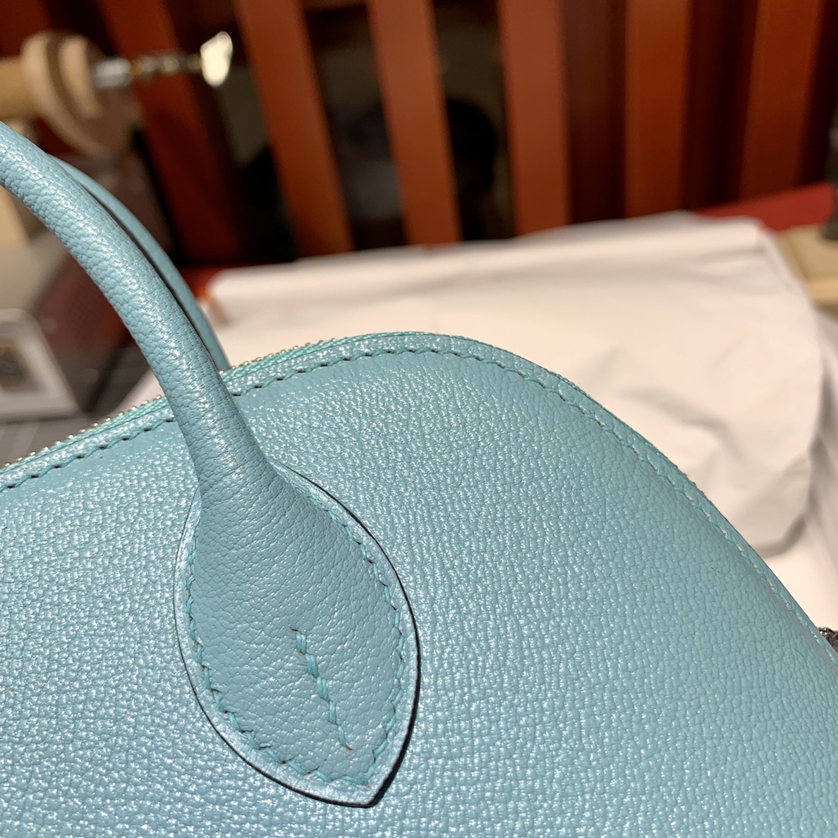 Hermes Mini Bolide18CM 爱马仕马卡龙蓝Evercolor皮迷你保龄球包 银扣