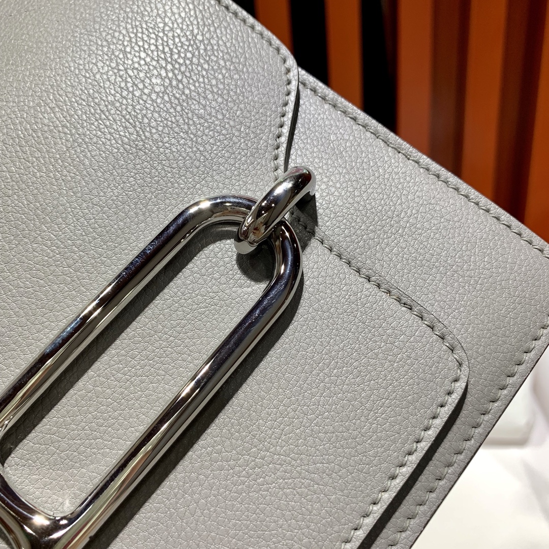 爱马仕猪鼻子包批发 Hermes Roulis24CM 铁灰色Evercolor皮 银扣