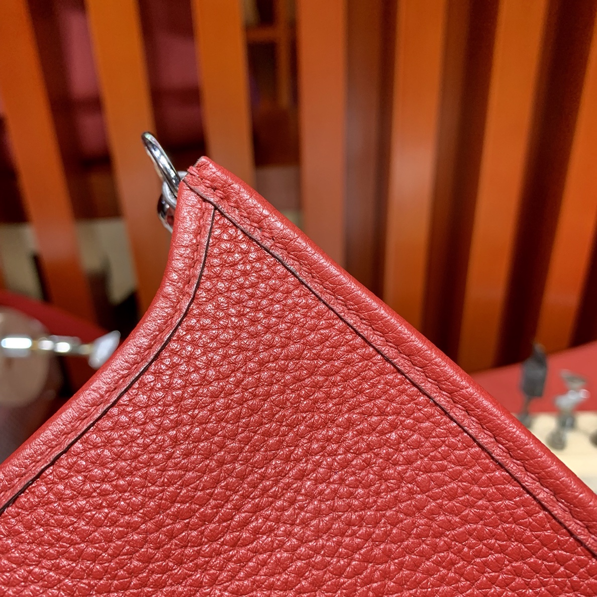 Hermes Mini Evelyne17CM 爱马仕原厂TC牛皮伊芙琳包 爱马仕红 银扣