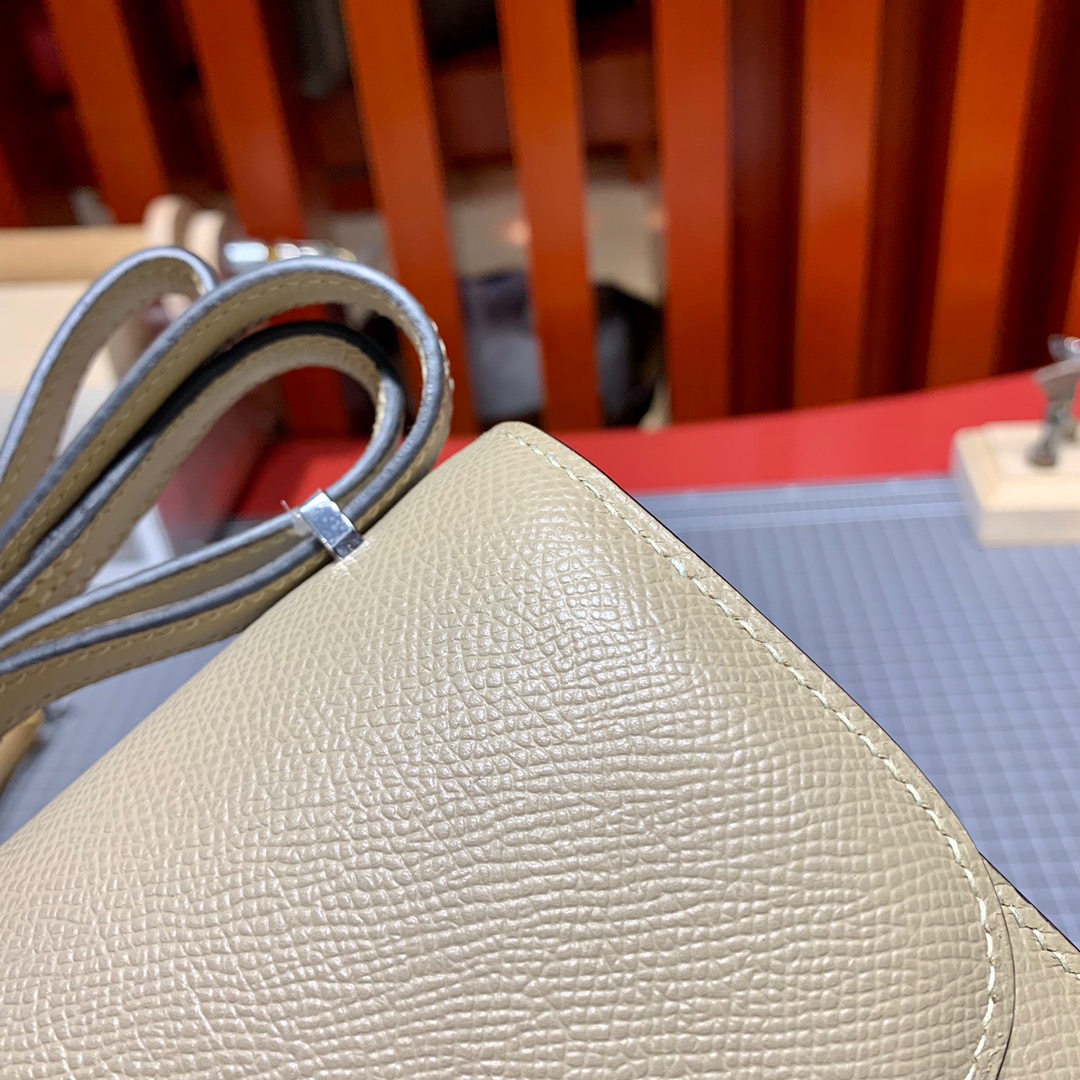 现货 Hermes Constance19CM 爱马仕斑鸠灰Epsom皮空姐包 银扣