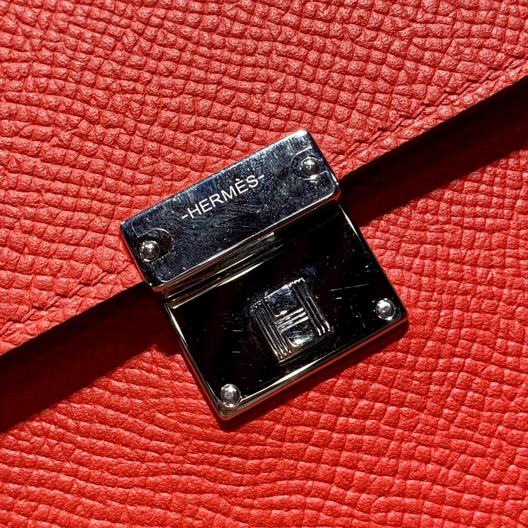 爱马仕包包价格 Hermes Clic16CM S5心红色Epsom皮单肩斜挎包 银扣