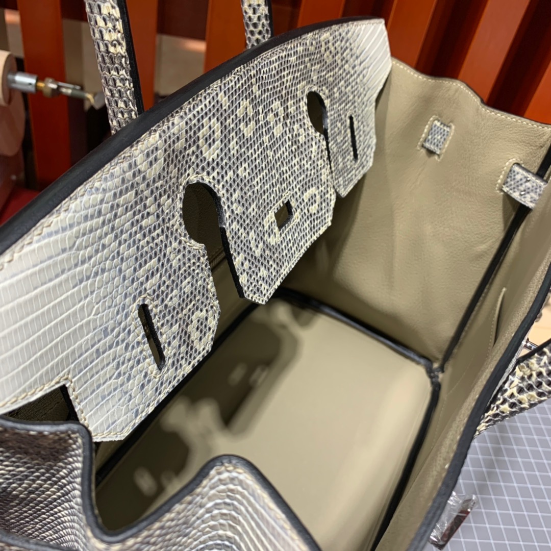 爱马仕铂金包价格 Hermes喜马拉雅色蜥蜴皮手工缝制Birkin30CM 银扣