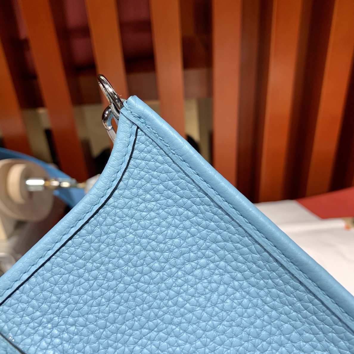 爱马仕伊芙琳包 Hermes Mini Evelyne17CM 北方蓝TC牛皮 银扣