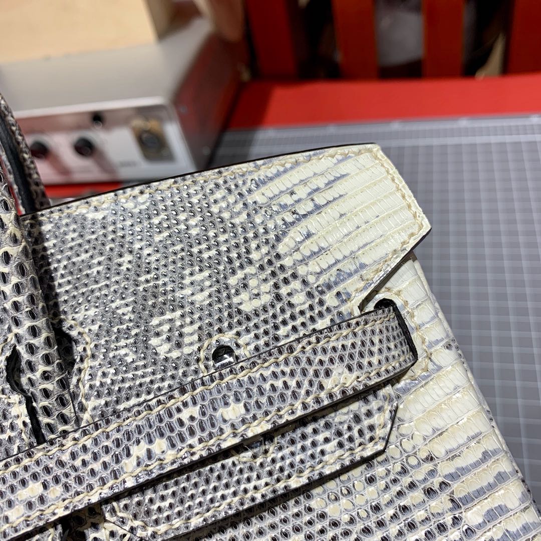 现货 Hermes Birkin25CM 爱马仕喜马拉雅色进口蜥蜴皮铂金包 银扣