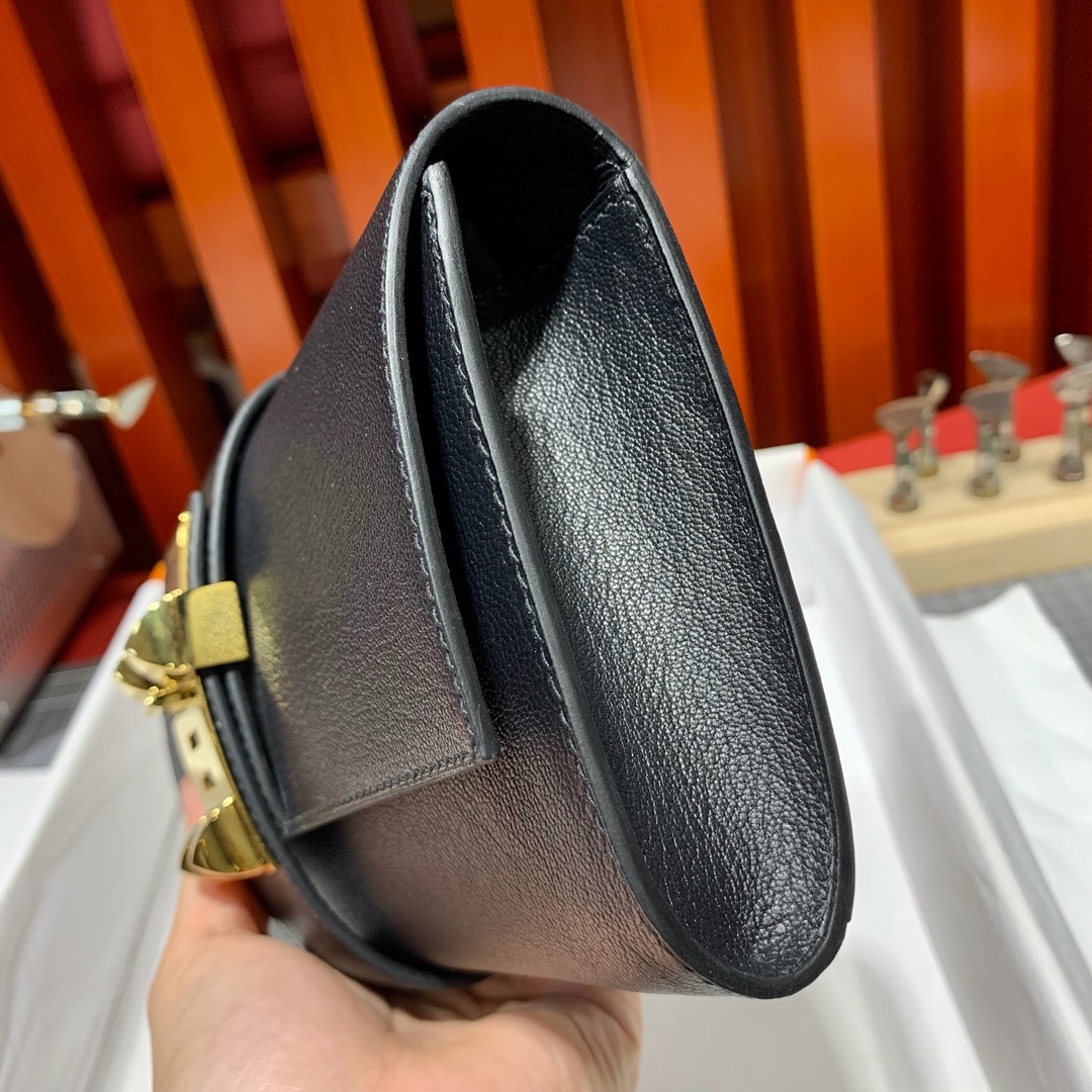 爱马仕新款CDC手包 Hermes Medor Clutch 黑色山羊皮晚宴手包