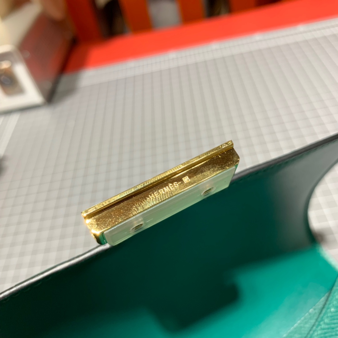 Hermes空姐包批发 爱马仕孔雀绿Epsom掌纹牛皮康斯坦包19cm 金扣