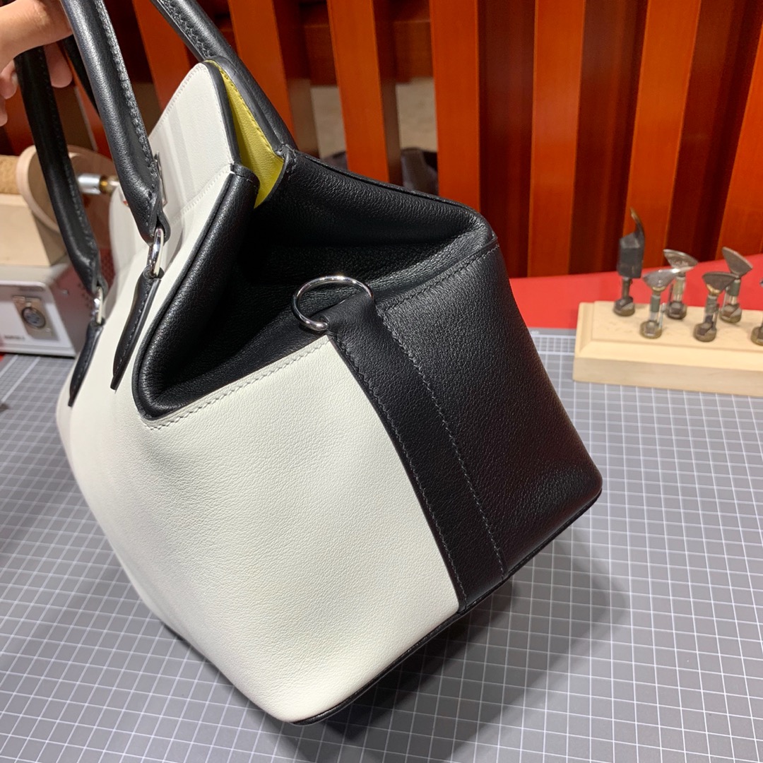 爱马仕拼色牛奶包 Hermes Toolbox20cm 三拼色进口Swift皮 银扣