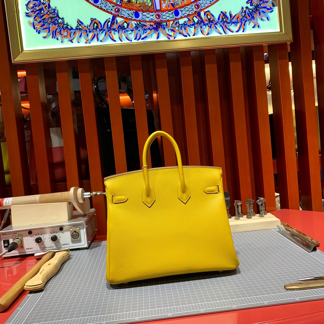 Hermes Birkin25CM 爱马仕琥珀黄Epsom皮铂金包 金银扣