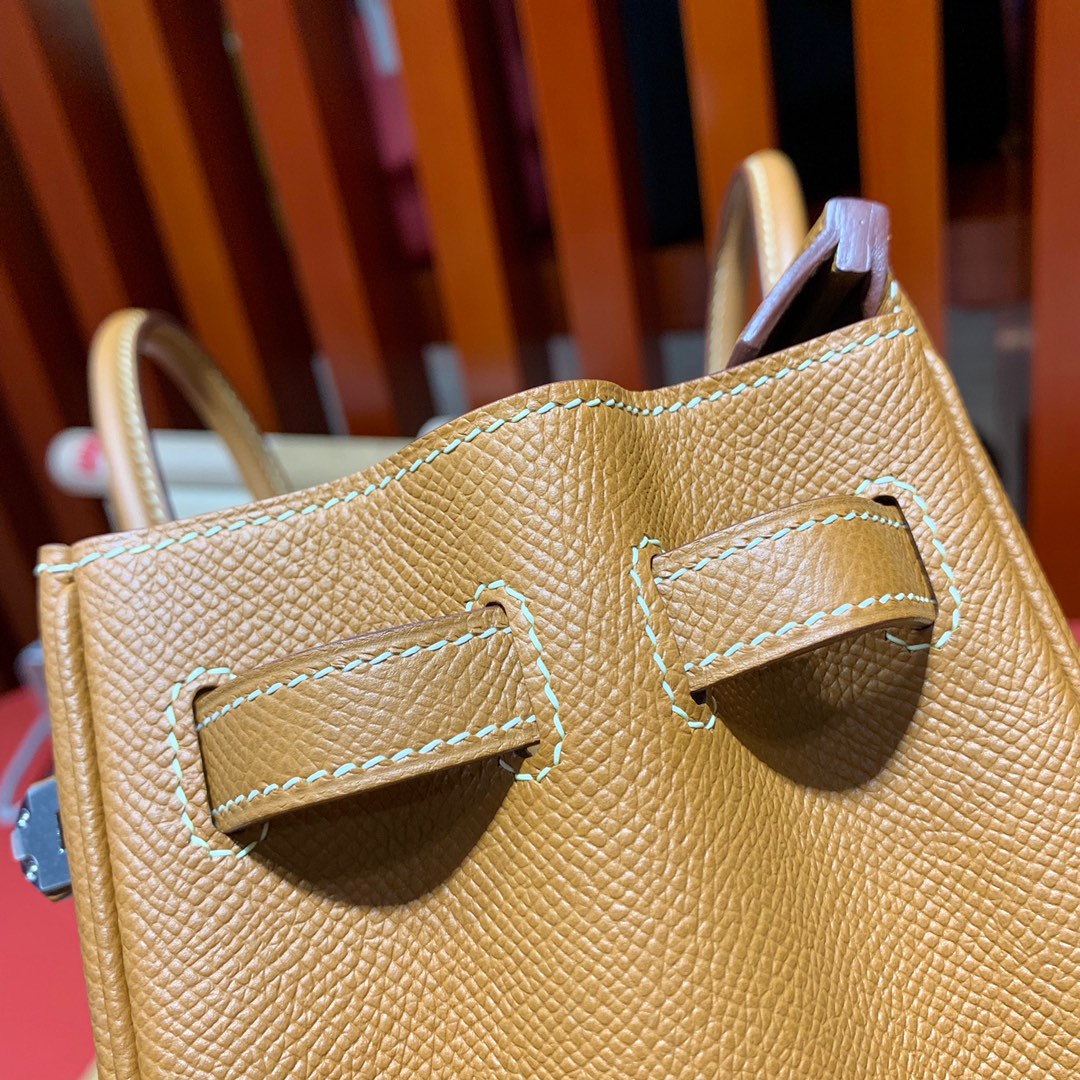 Hermes包包官网 爱马仕铂金包Birkin25CM 土黄色手掌纹牛皮 银扣