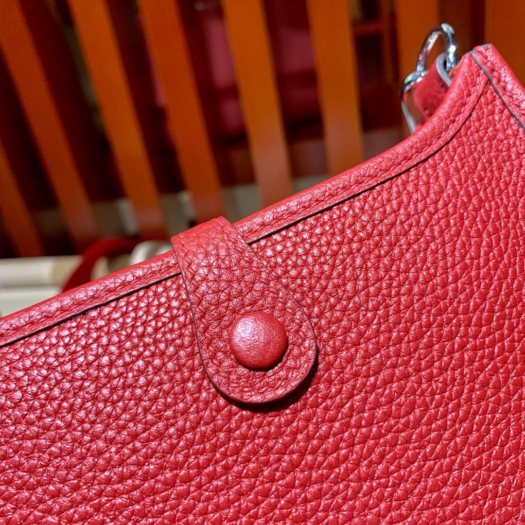 Hermes Mini Evelyne17CM 爱马仕原厂TC牛皮伊芙琳包 爱马仕红 银扣