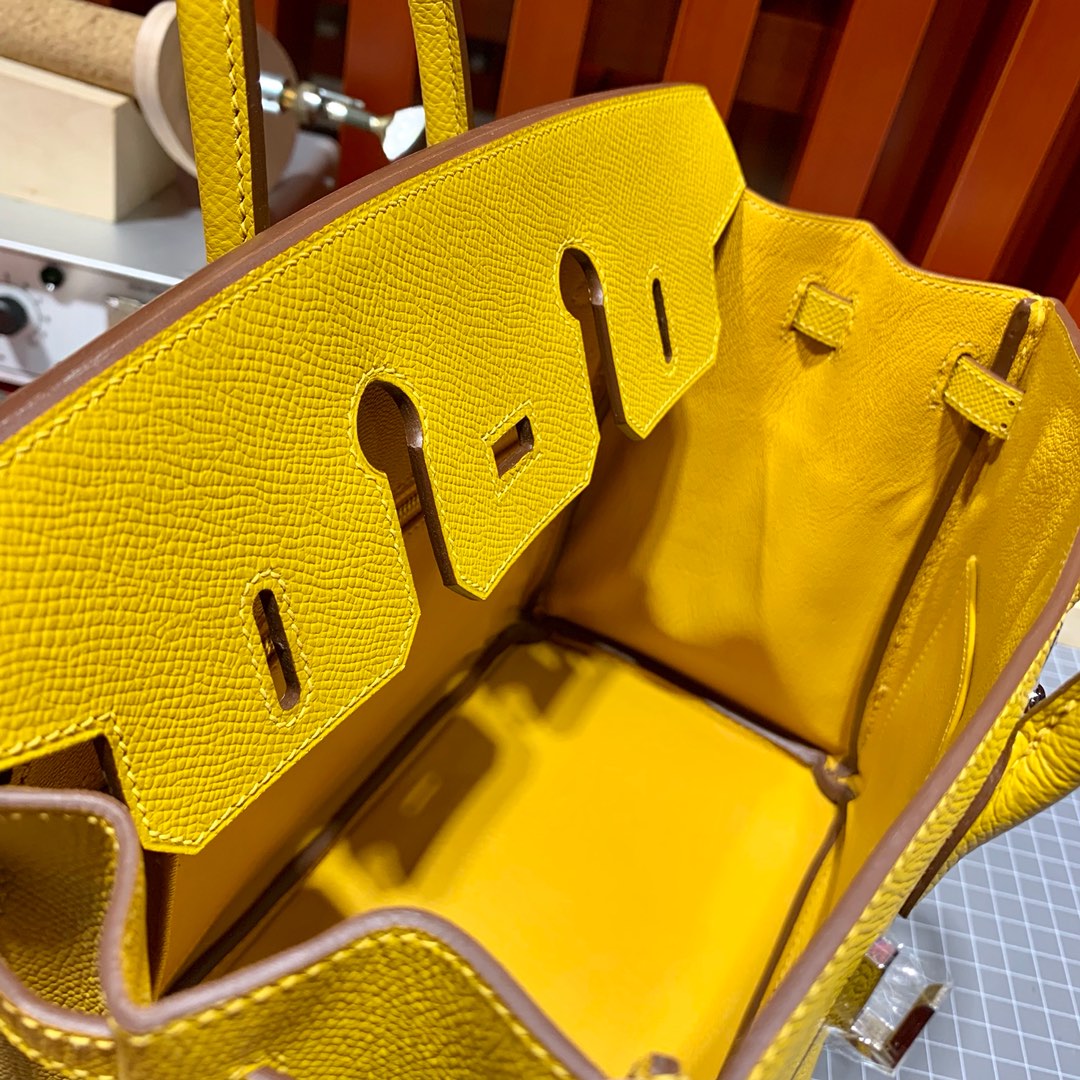 Hermes Birkin25CM 爱马仕琥珀黄Epsom皮铂金包 金银扣