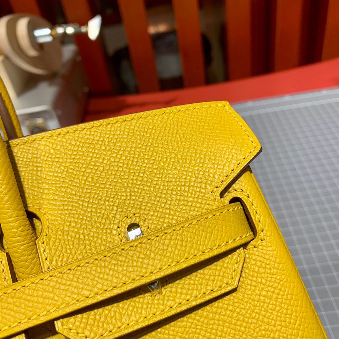 Hermes Birkin25CM 爱马仕琥珀黄Epsom皮铂金包 金银扣