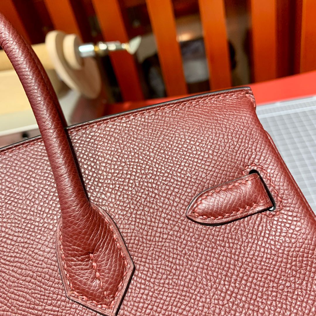爱马仕铂金包批发 Hermes波尔多酒红Epsom皮Birkin25CM 金银扣