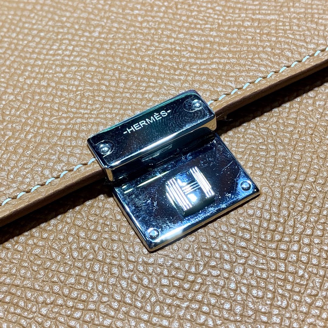 爱马仕新款女包 Hermes Clic16CM克利奇土黄色Epsom皮斜挎包 银扣