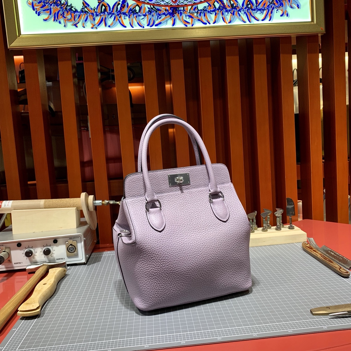Hermes Toolbox20CM 爱马仕芋头紫togo皮牛奶包手提单肩包 银扣