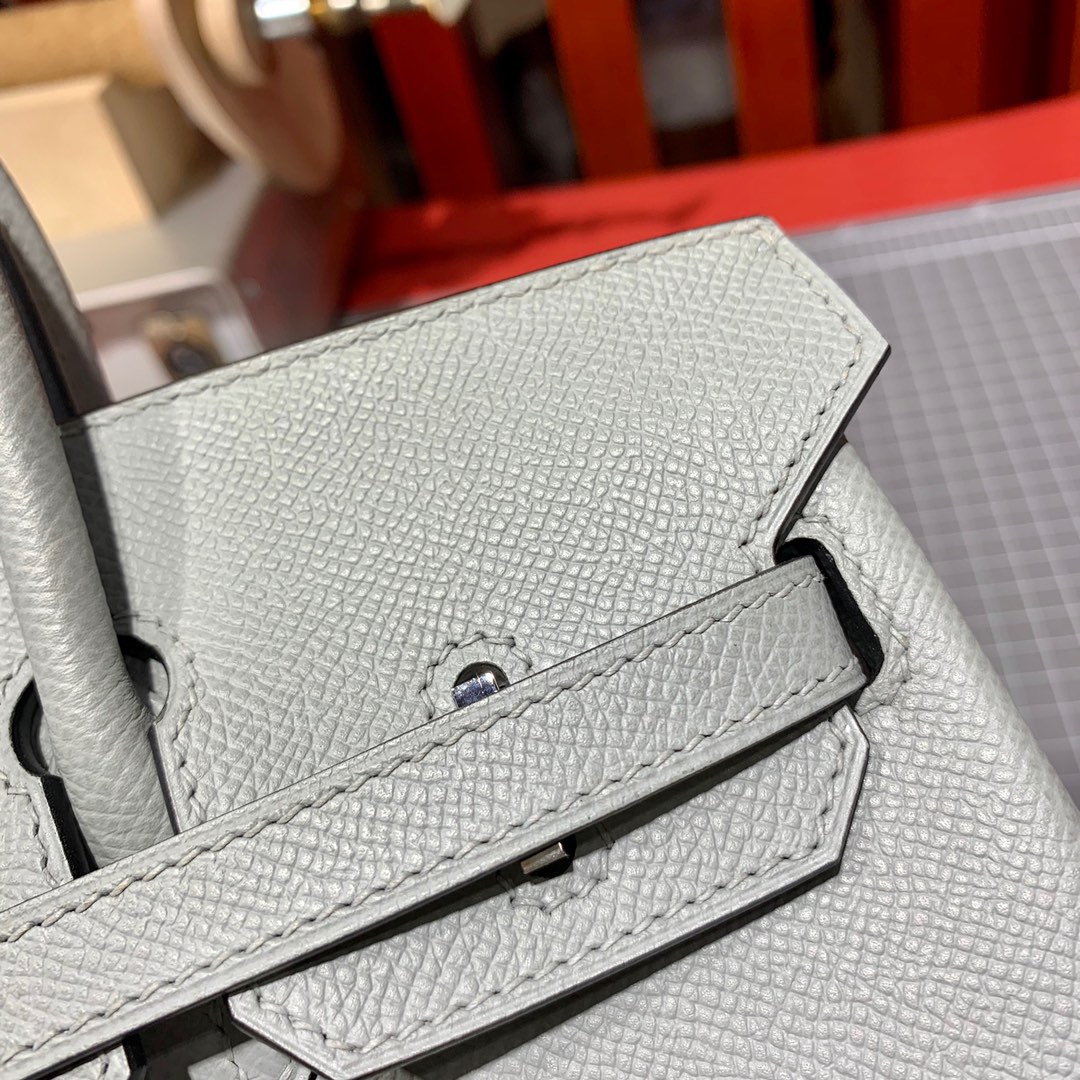 爱马仕Birkin女包 Hermes海鸥灰Epsom皮铂金包Birkin25cm 银扣