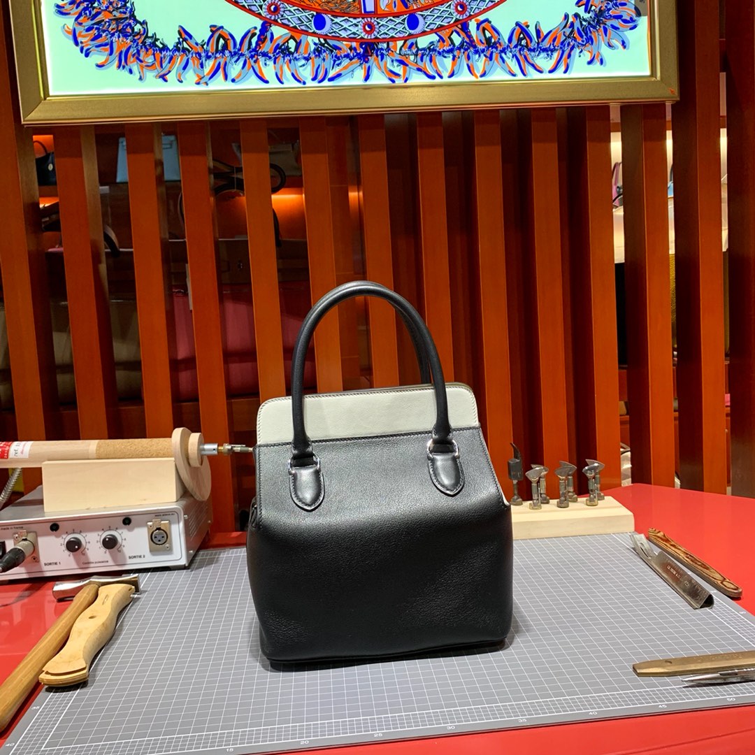 爱马仕拼色牛奶包 Hermes Toolbox20cm 三拼色进口Swift皮 银扣