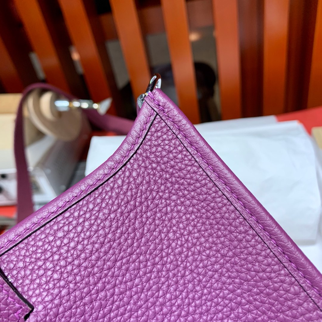 Hermes Mini Evelyne17CM 爱马仕海葵紫TC牛皮伊芙林包 银扣