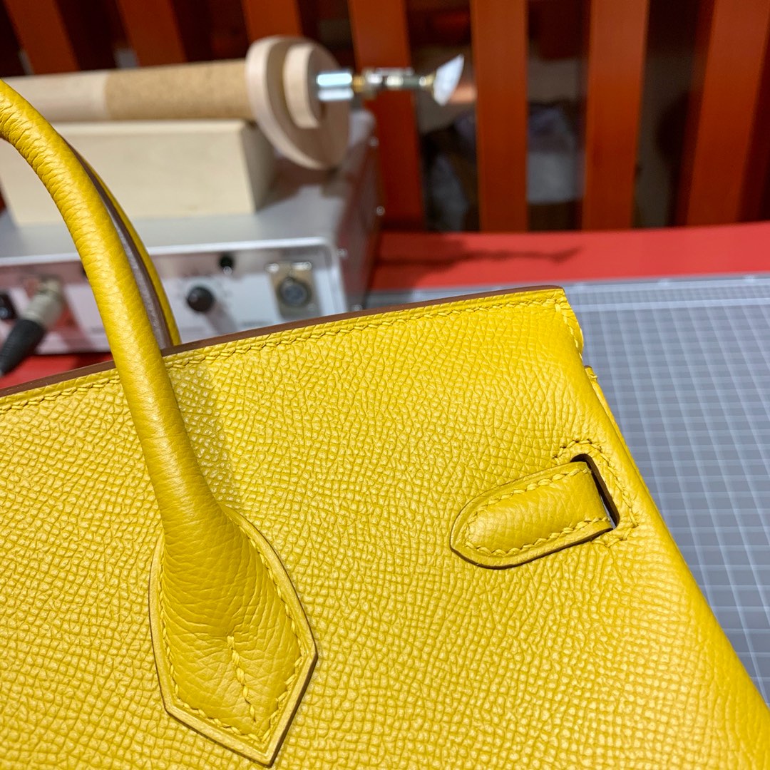 Hermes Birkin25CM 爱马仕琥珀黄Epsom皮铂金包 金银扣