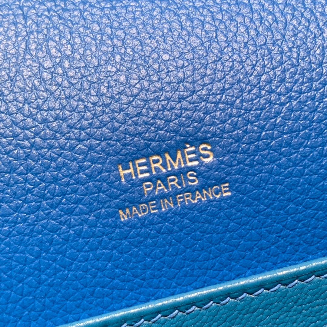 Hermes女包批发 爱马仕坦桑尼亚蓝Evercolor皮猪鼻子包Roulis24CM 金银扣