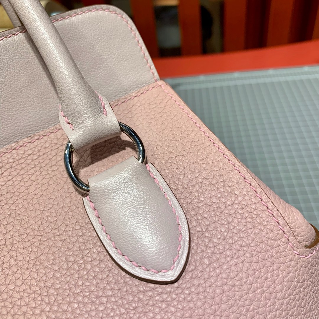 爱马仕牛奶包价格 Hermes Toolbox20cm 鱼头紫swift拼togo皮 银扣