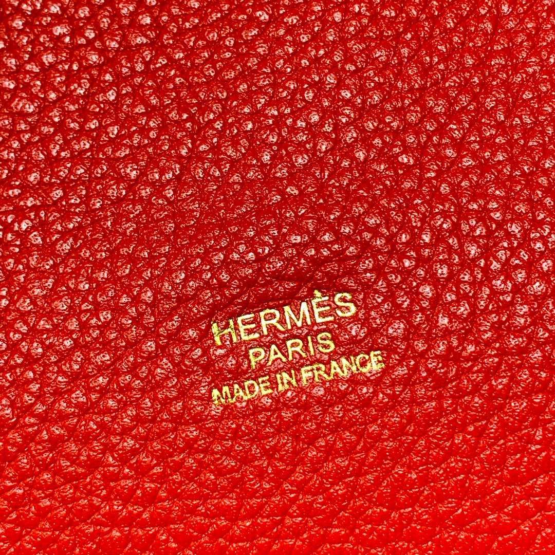 Hermes包包价格 爱马仕原厂Evercolor皮猪鼻子包Roulis24CM 中国红 金扣