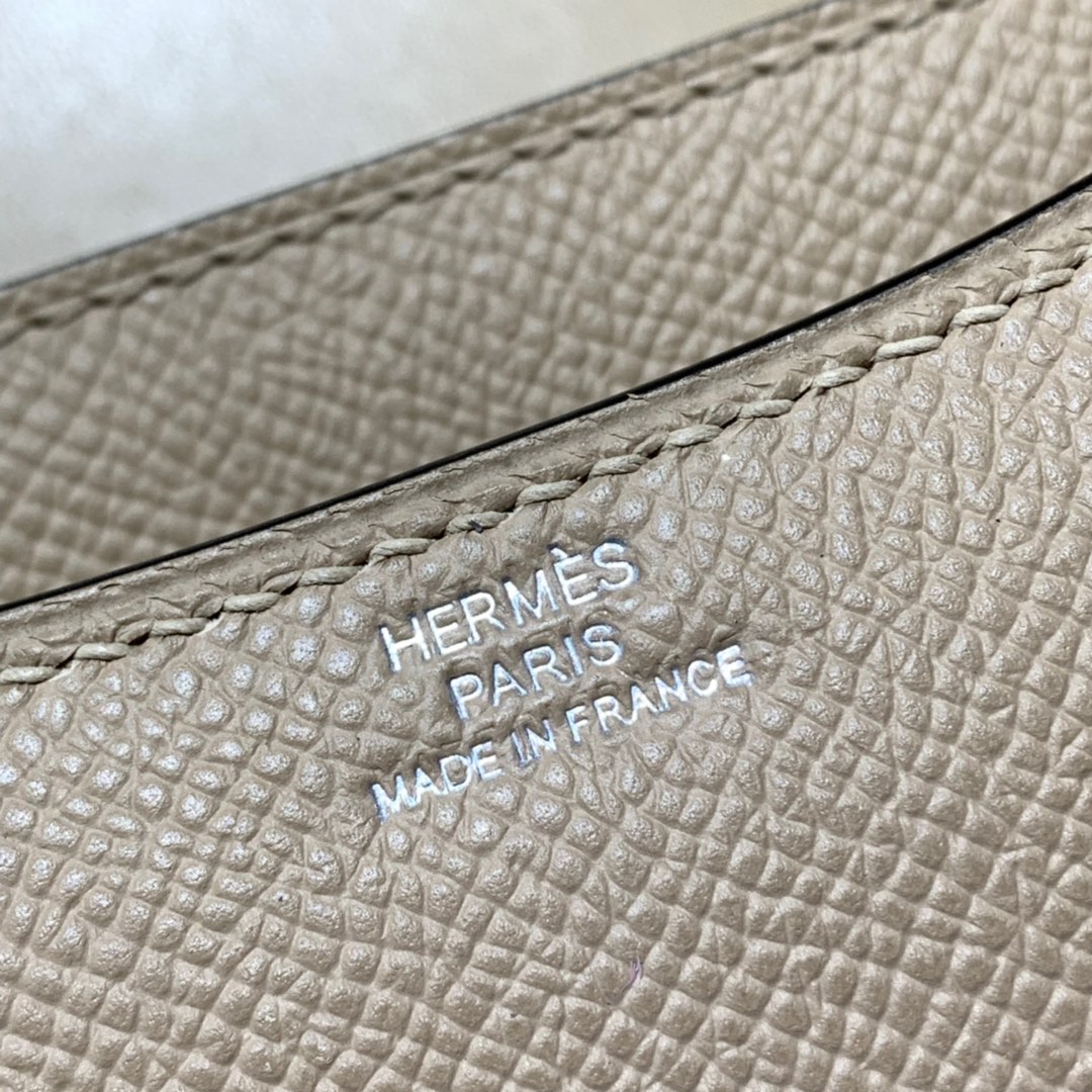 爱马仕康斯坦包 Hermes Constance19CM 风衣灰掌纹牛皮空姐包 银扣