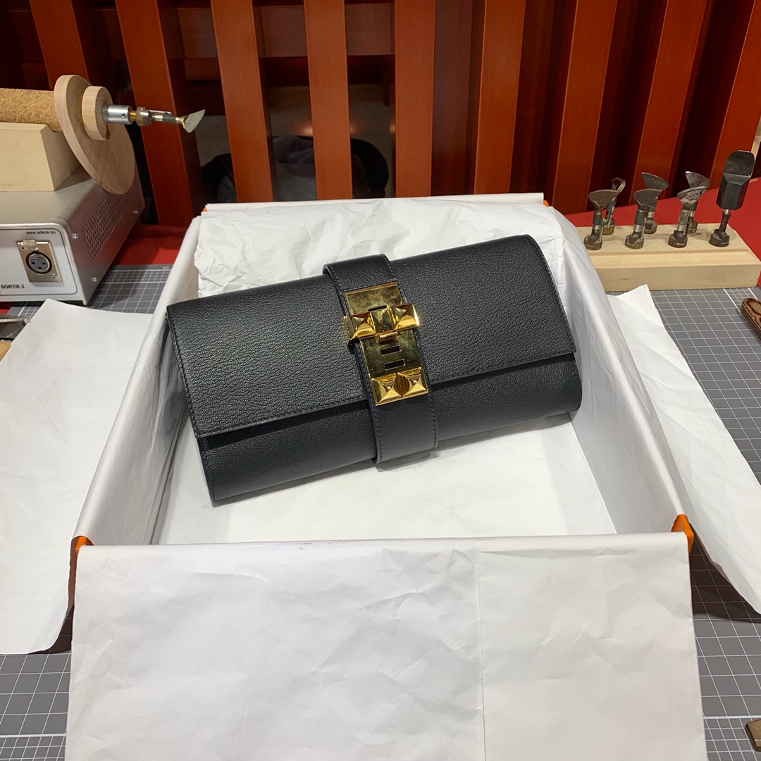 爱马仕新款CDC手包 Hermes Medor Clutch 黑色山羊皮晚宴手包