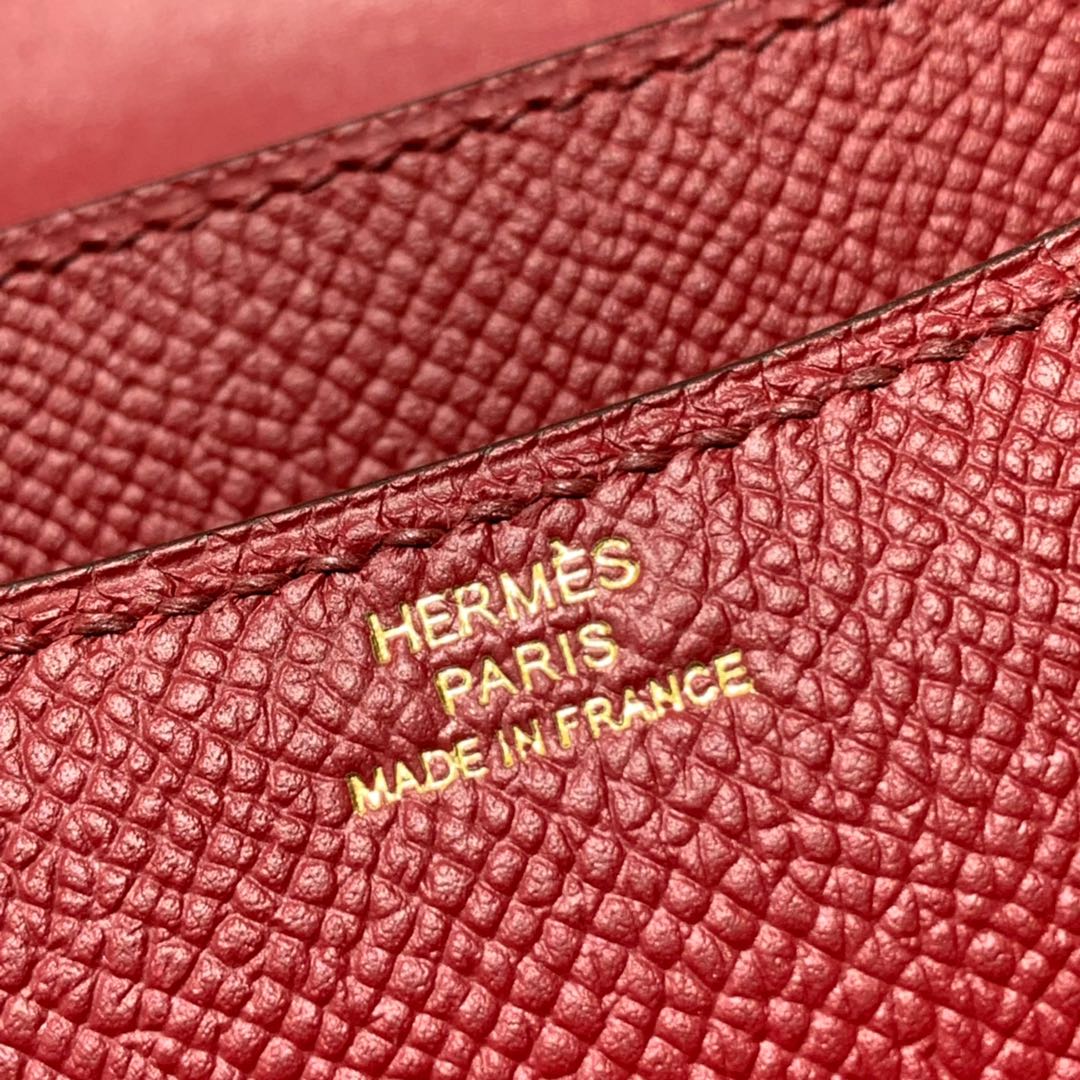 Hermes Constance19CM 爱马仕宝石红原厂掌纹牛皮康斯坦包 金扣