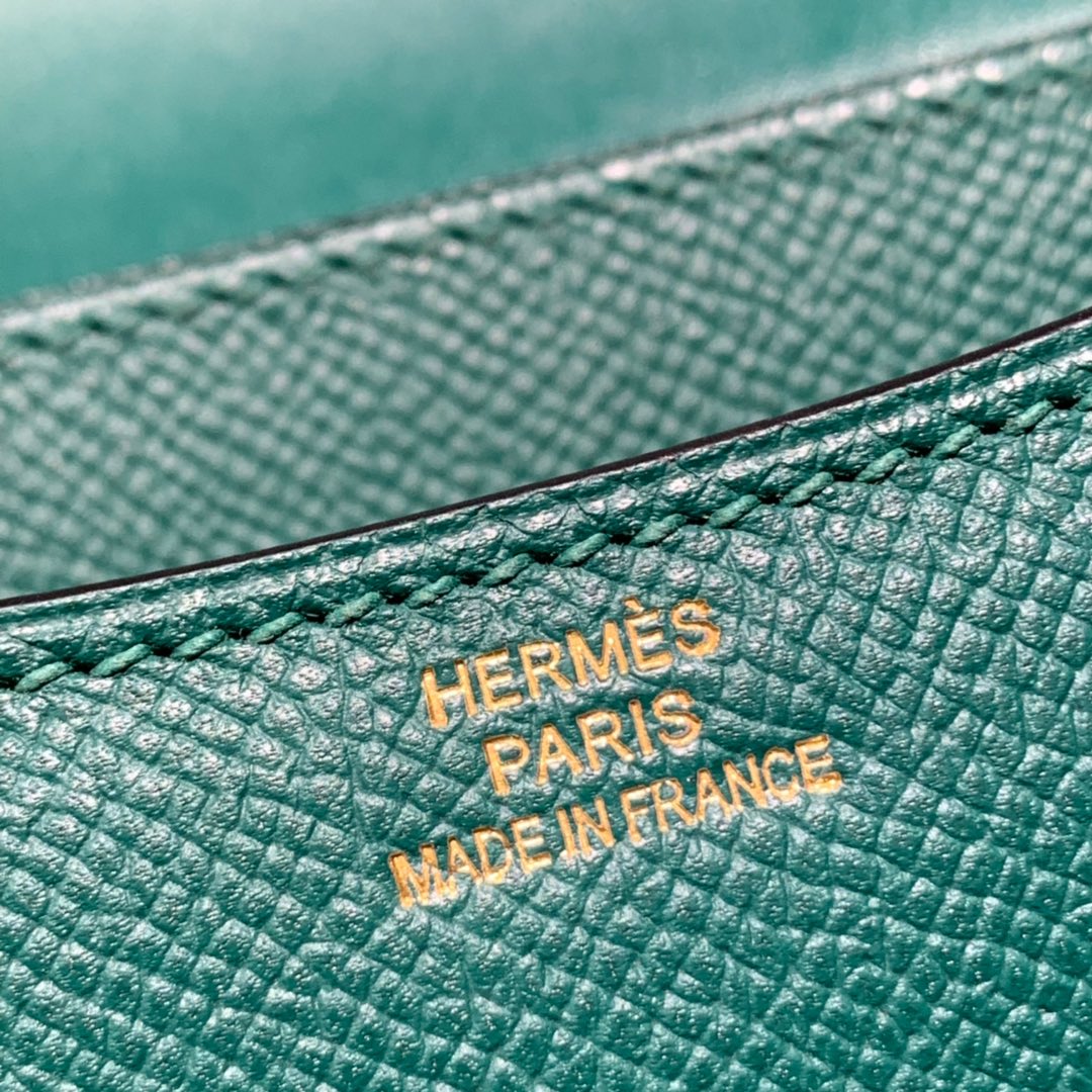 Hermes空姐包批发 爱马仕孔雀绿Epsom掌纹牛皮康斯坦包19cm 金扣
