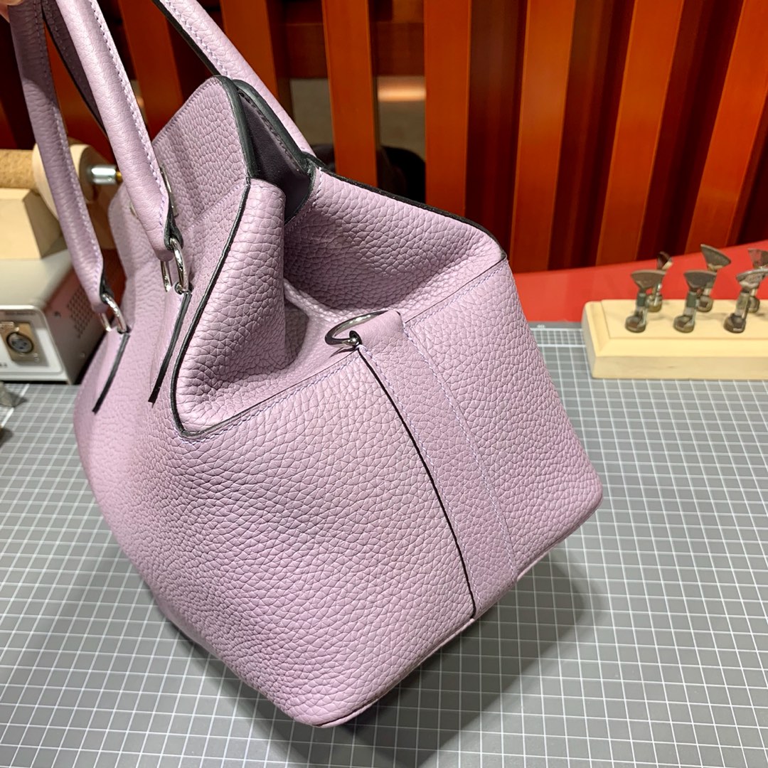 Hermes Toolbox20CM 爱马仕芋头紫togo皮牛奶包手提单肩包 银扣