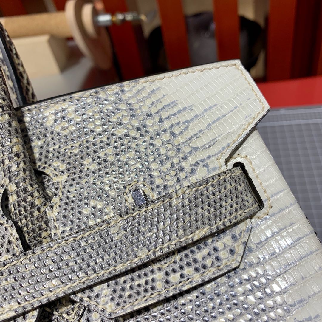 爱马仕铂金包价格 Hermes喜马拉雅色蜥蜴皮手工缝制Birkin30CM 银扣