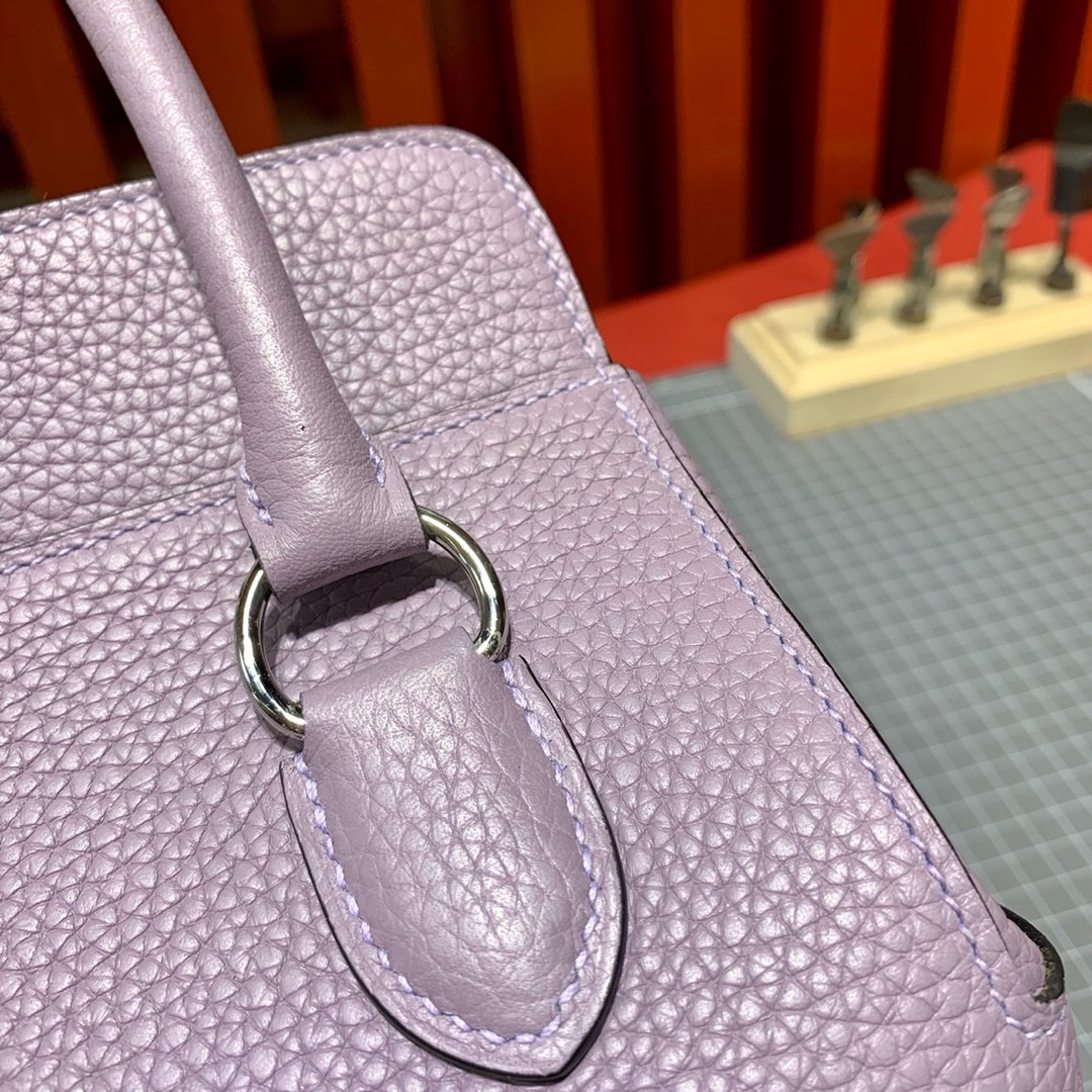 Hermes Toolbox20CM 爱马仕芋头紫togo皮牛奶包手提单肩包 银扣