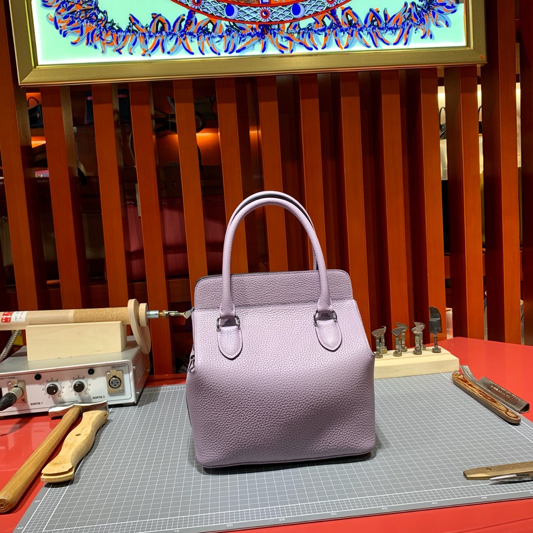 Hermes Toolbox20CM 爱马仕芋头紫togo皮牛奶包手提单肩包 银扣