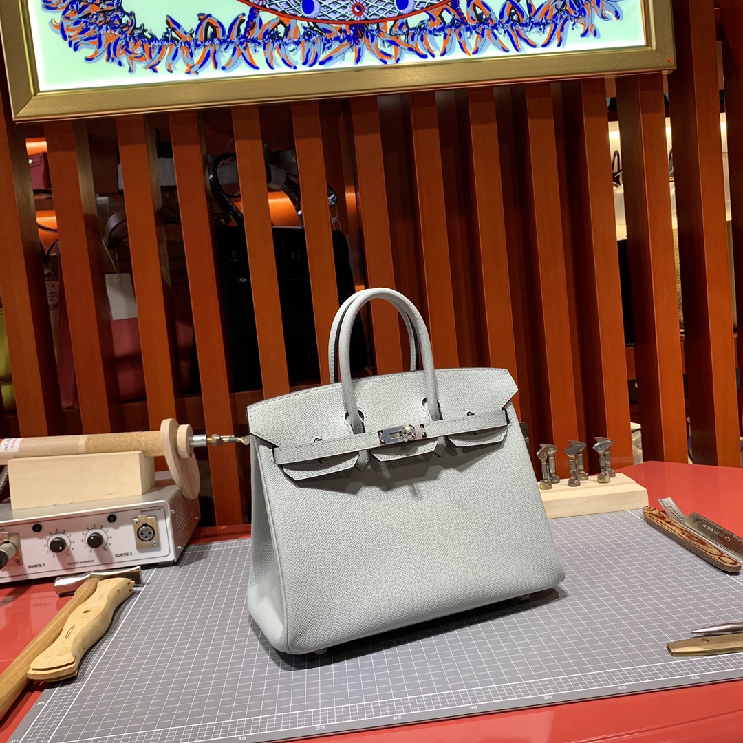 爱马仕Birkin女包 Hermes海鸥灰Epsom皮铂金包Birkin25cm 银扣
