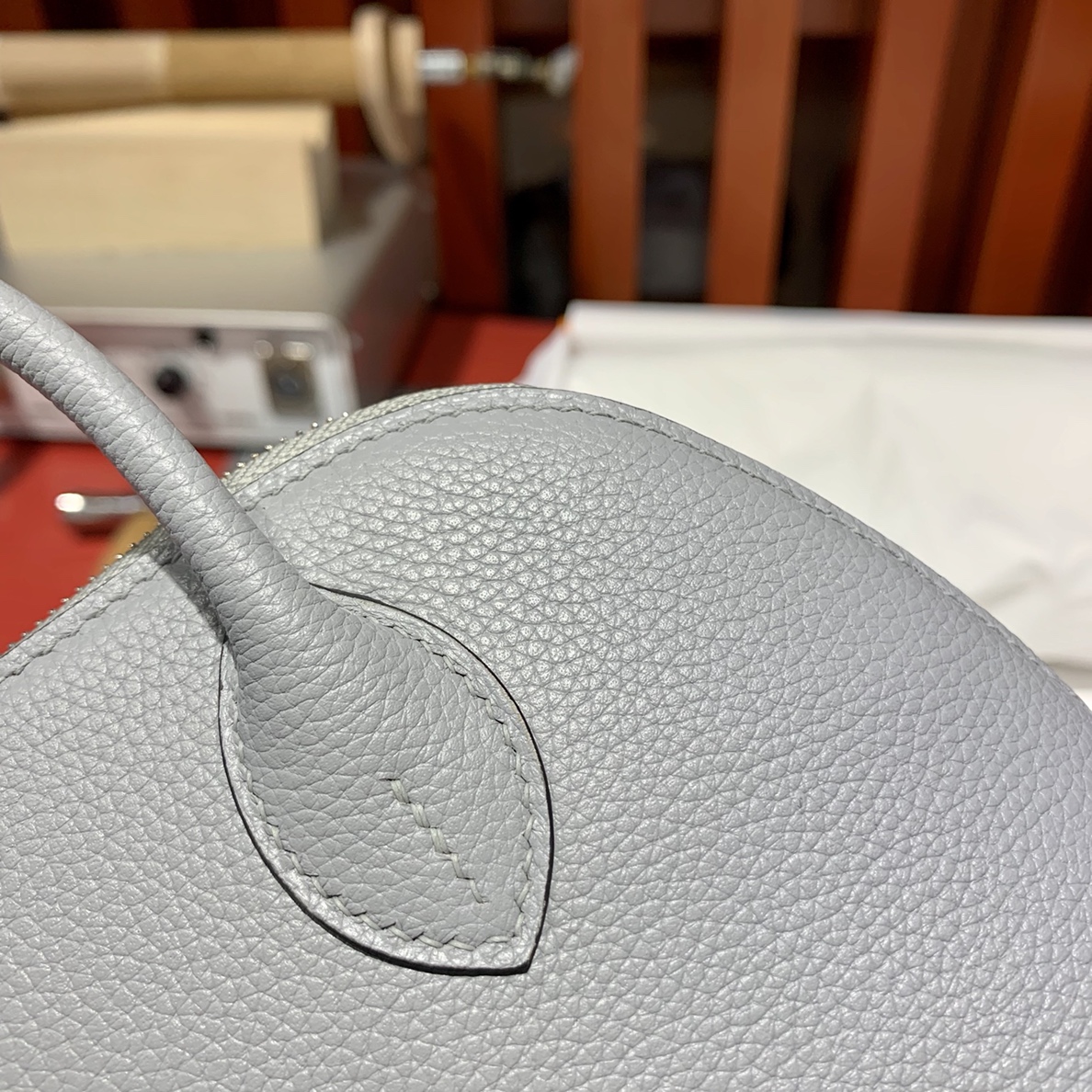现货 Hermes Mini Bolide18CM 爱马仕冰川灰法国Evercolor皮迷你保龄球包